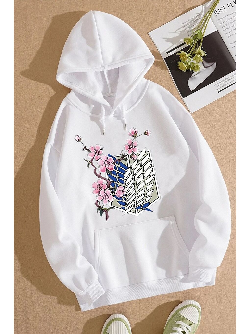 uyguntarz Beyaz Unisex Flowers Baskılı Sweatshirt