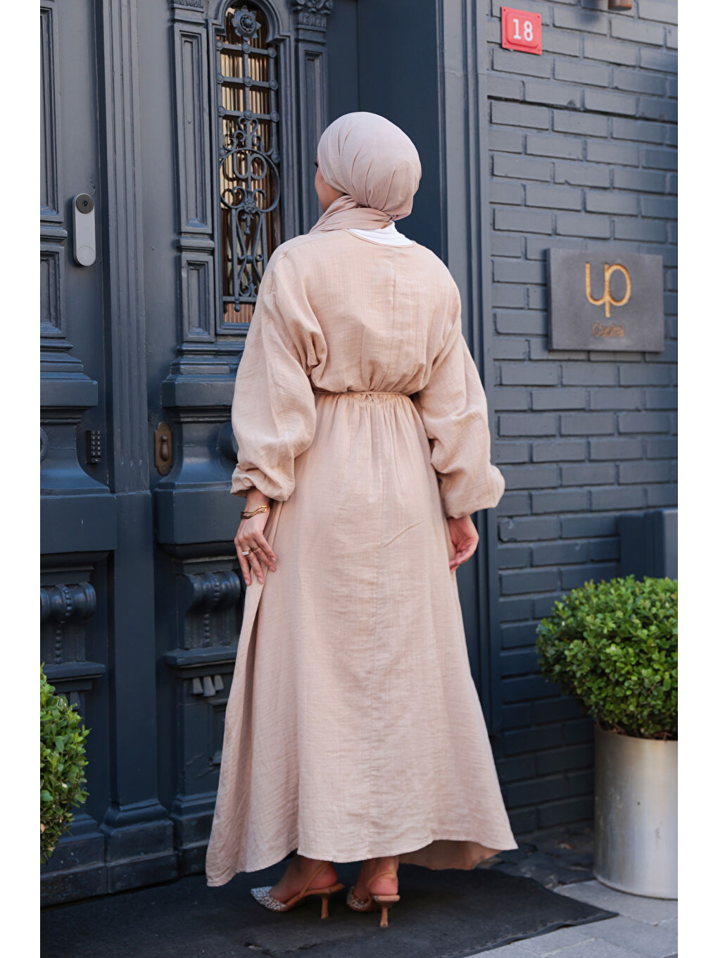 Bej Kadın Olivia Elbise Vizon-4