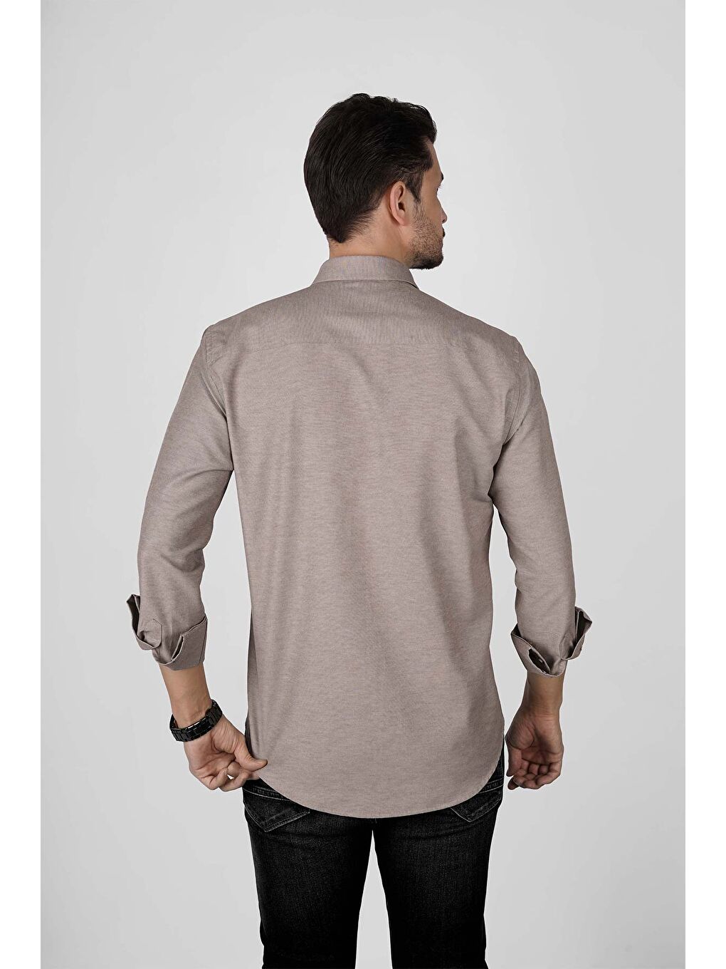Kahverengi Açık Kahve Yaka Düğmeli Premium Şamre Slimfit Erkek Gömlek-4