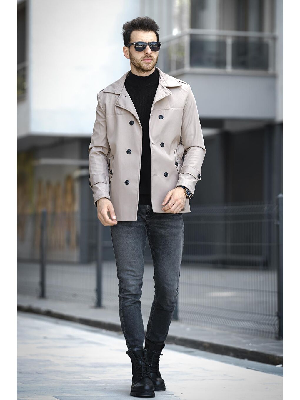 Bej Lusaka Su İtici Slim Fit Kemer Detaylı Trençkot