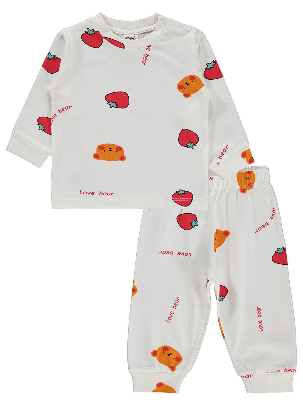 Baby Ayı Çilek Empirme 6-18 Ay Pijama Takımı - Ekru