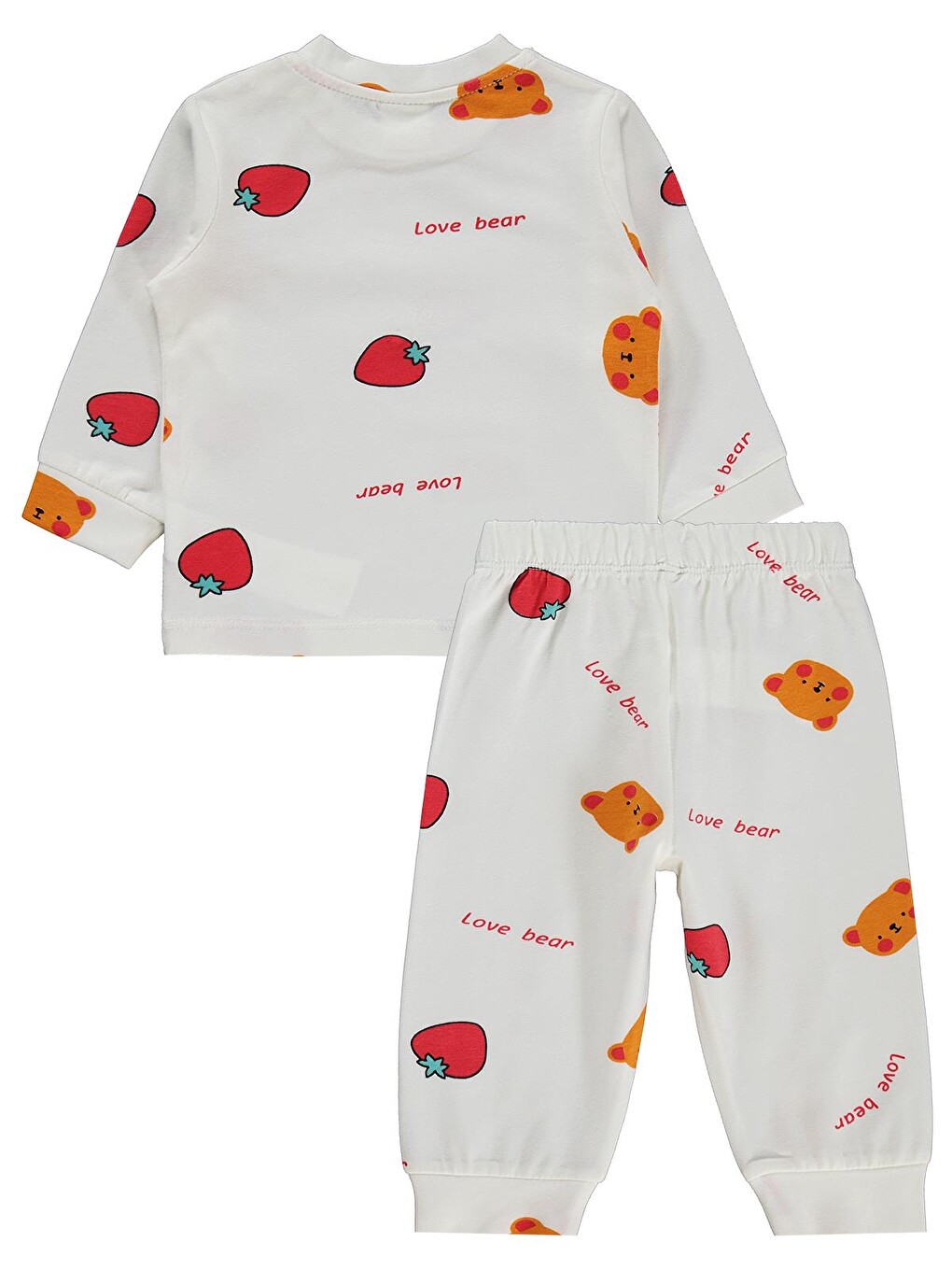 Baby Ayı Çilek Empirme 6-18 Ay Pijama Takımı - Ekru-1