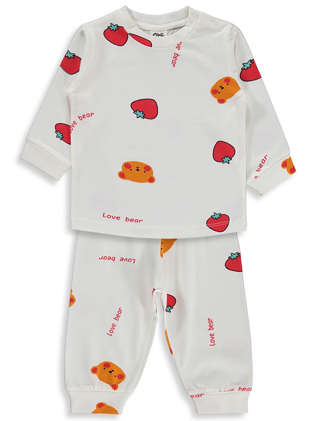 Baby Ayı Çilek Empirme 6-18 Ay Pijama Takımı - Ekru-3