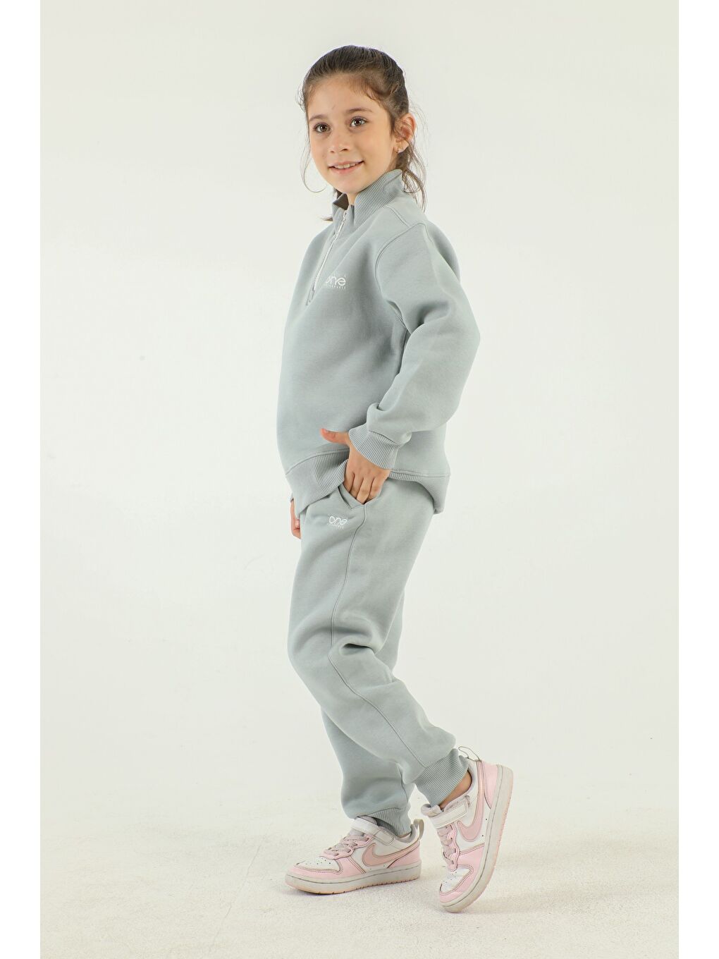 Mavi Dik Yaka Baskı Detaylı Eşofman Takım-1