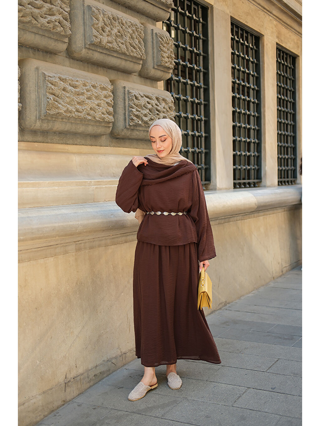 Kadın Şal Yaka Takım Kahverengi