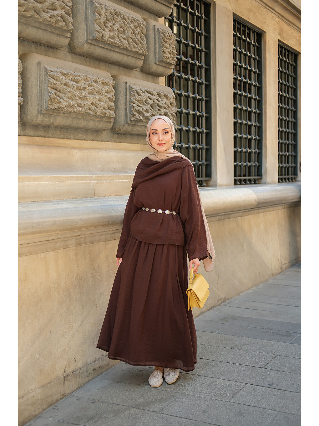 Kadın Şal Yaka Takım Kahverengi-1