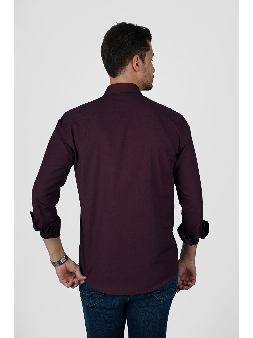 Koyu Bordo Yaka Düğmeli Premium Şamre Slimfit Erkek Gömlek-4
