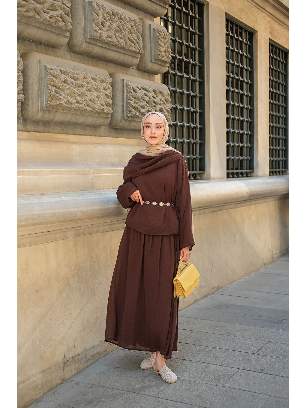 Kadın Şal Yaka Takım Kahverengi-2