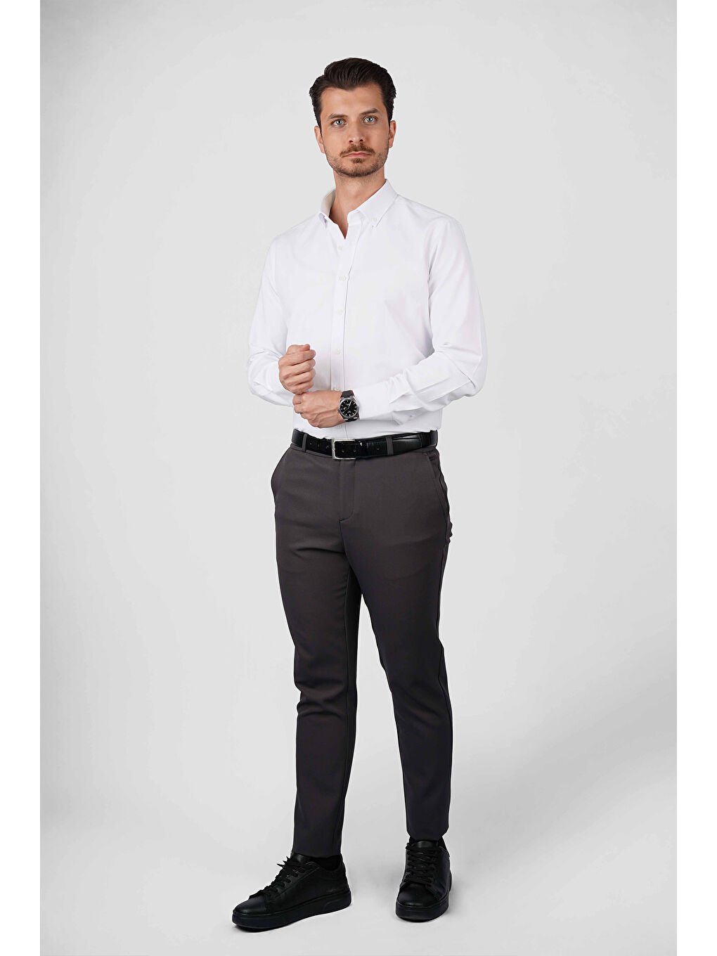 Beyaz Yaka Düğmeli Premium Şamre Slimfit Erkek Gömlek-3