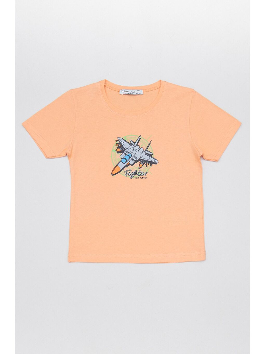 Turuncu %100 Pamuk Uzay Mekiği Baskılı Bisiklet Yaka Erkek Çocuk Tişört