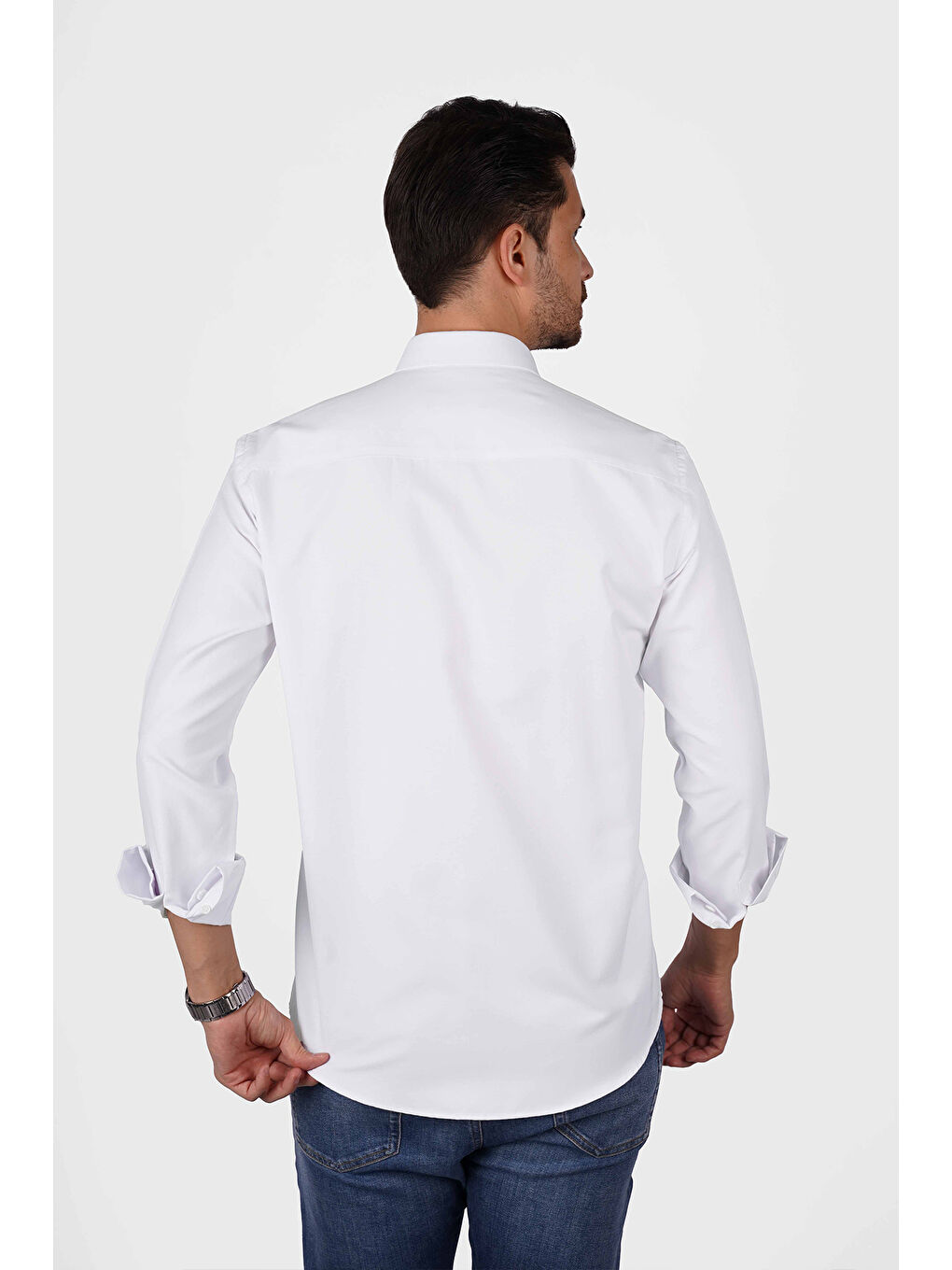 Beyaz Yaka Düğmeli Premium Şamre Slimfit Erkek Gömlek-4