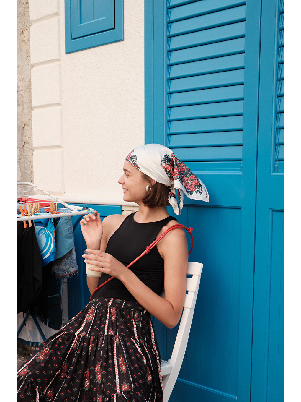 Beyaz Saten Desenli Fular Dahlıa-2