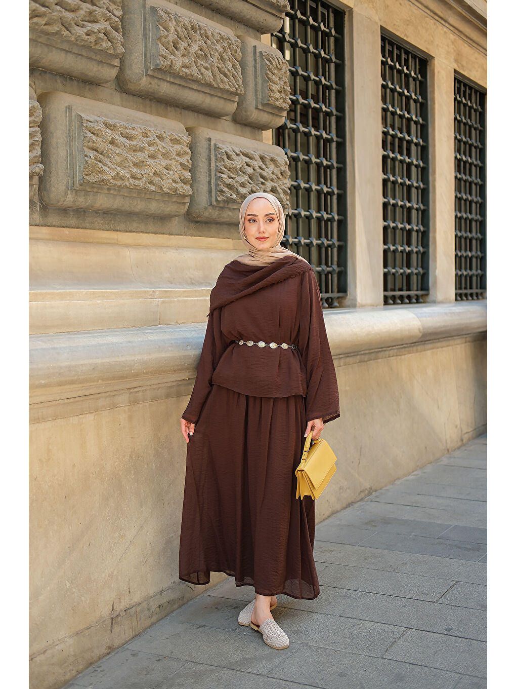 Kadın Şal Yaka Takım Kahverengi-3