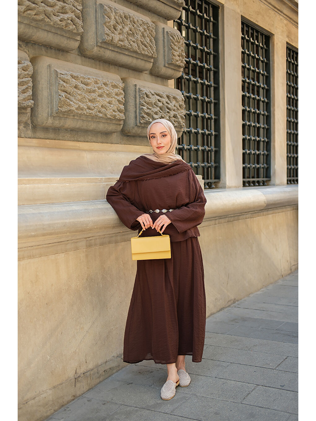 Kadın Şal Yaka Takım Kahverengi-4