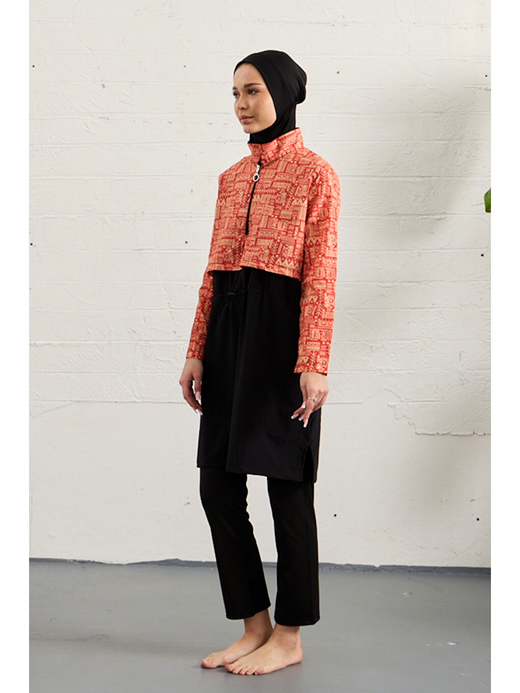 Spor Elastan Tam Kapalı Tesettür Mayo 1527-183 Siyah-1