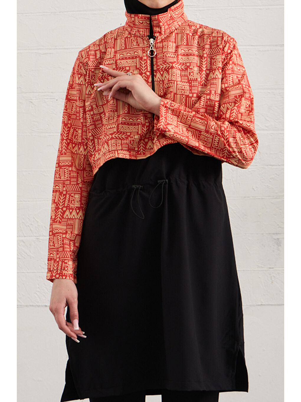 Spor Elastan Tam Kapalı Tesettür Mayo 1527-183 Siyah-2