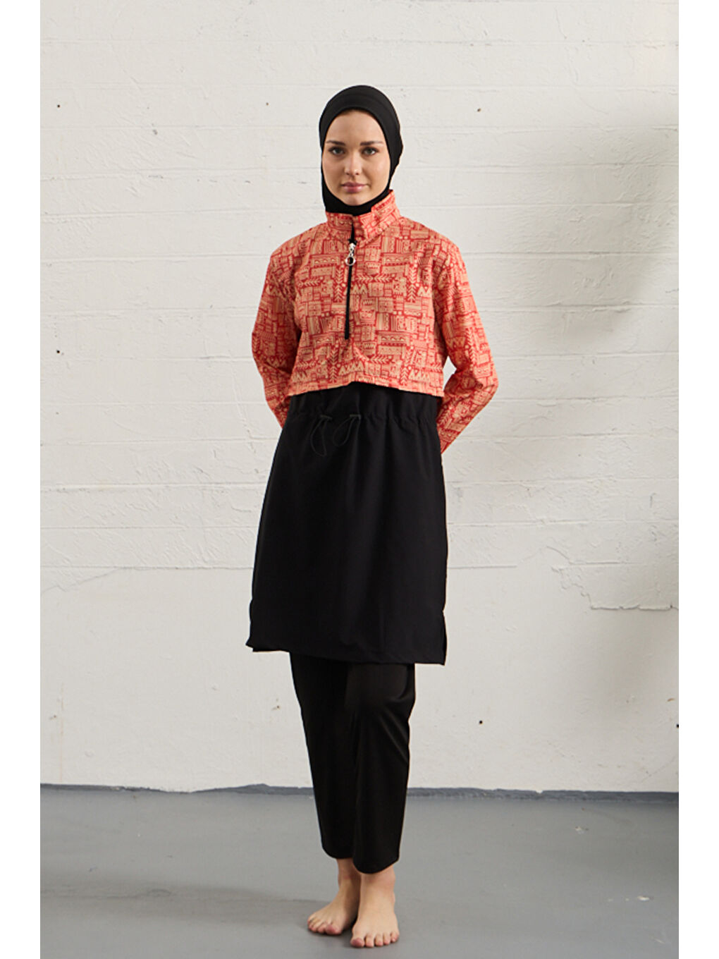 Spor Elastan Tam Kapalı Tesettür Mayo 1527-183 Siyah-4