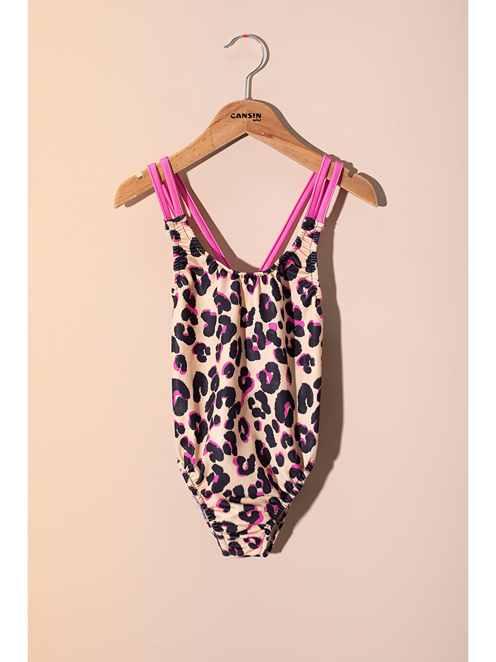 Kahverengi Kahve Leopar Desenli Askılı Kız Çocuk Mayo 21072