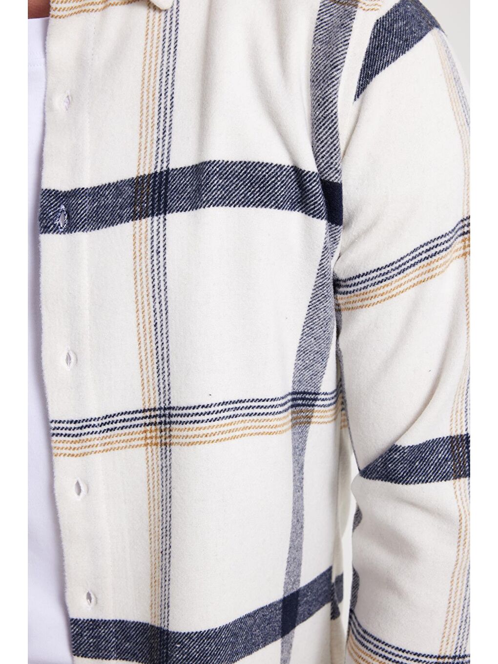 Ekru Erkek Slim Fit Dar Kesim Kareli Kışlık Oduncu Gömlek-3