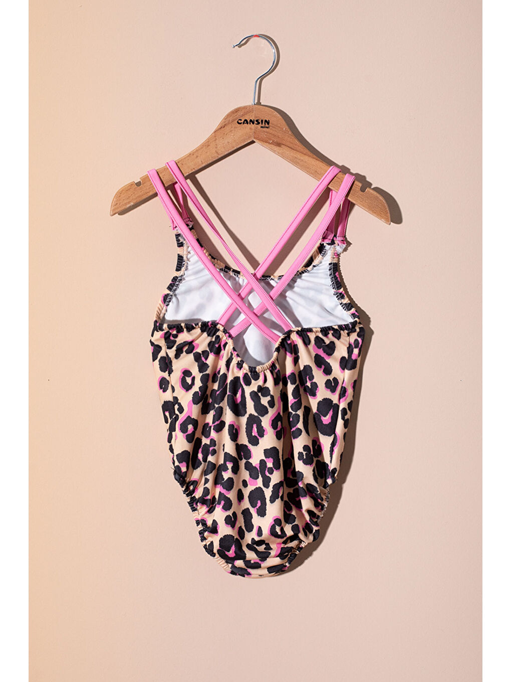 Kahverengi Kahve Leopar Desenli Askılı Kız Çocuk Mayo 21072-1