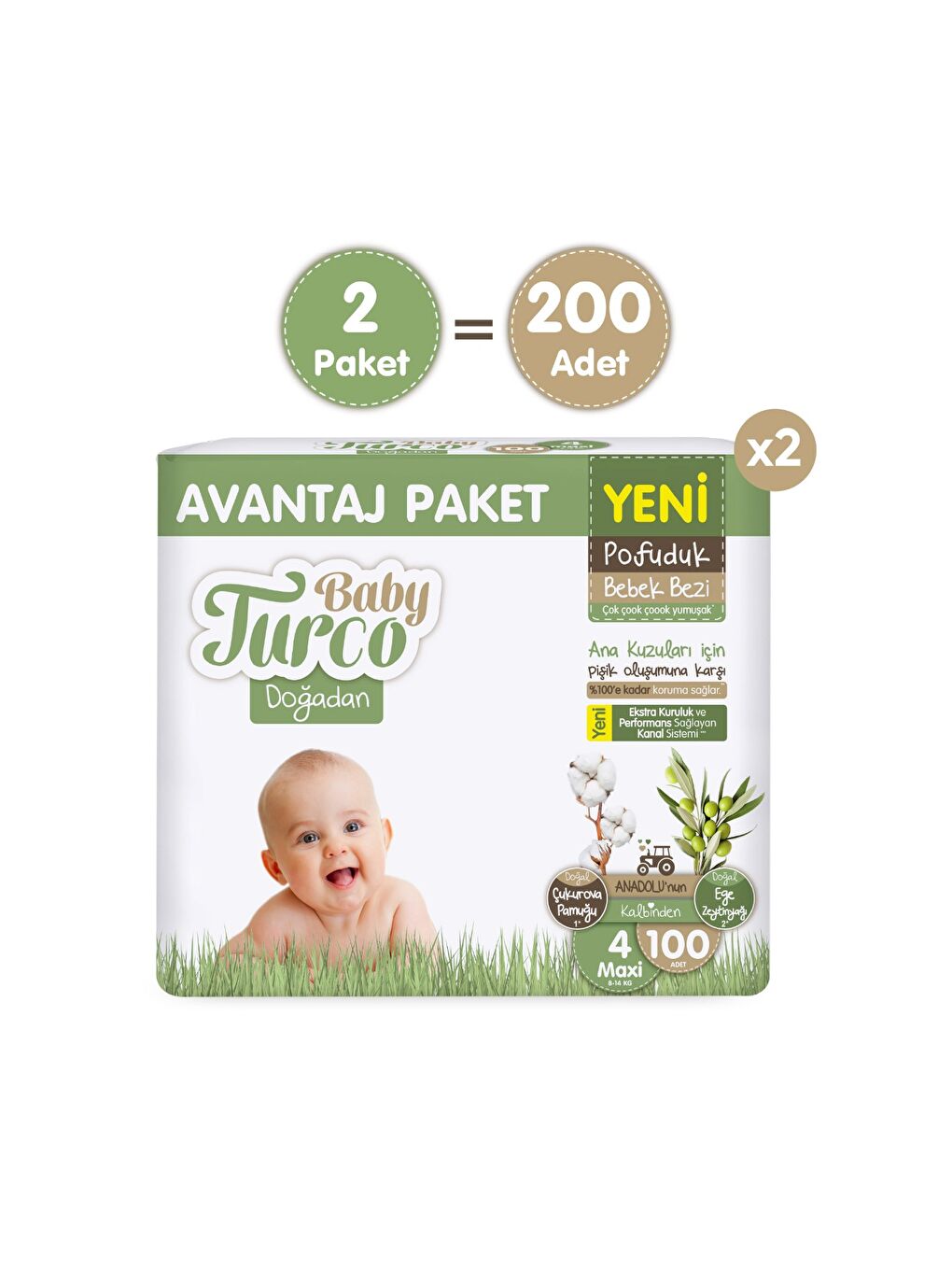 Doğadan Süper Avantaj Paketi Pofuduk Bebek Bezi 4 Numara Maxi 200 Adet-1