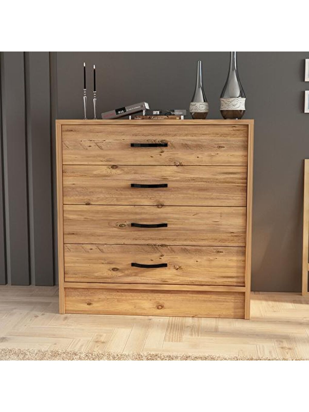 Kahverengi Amor 4 Çekmeceli Şifonyer - Atlantik Çam - 86 cm-3