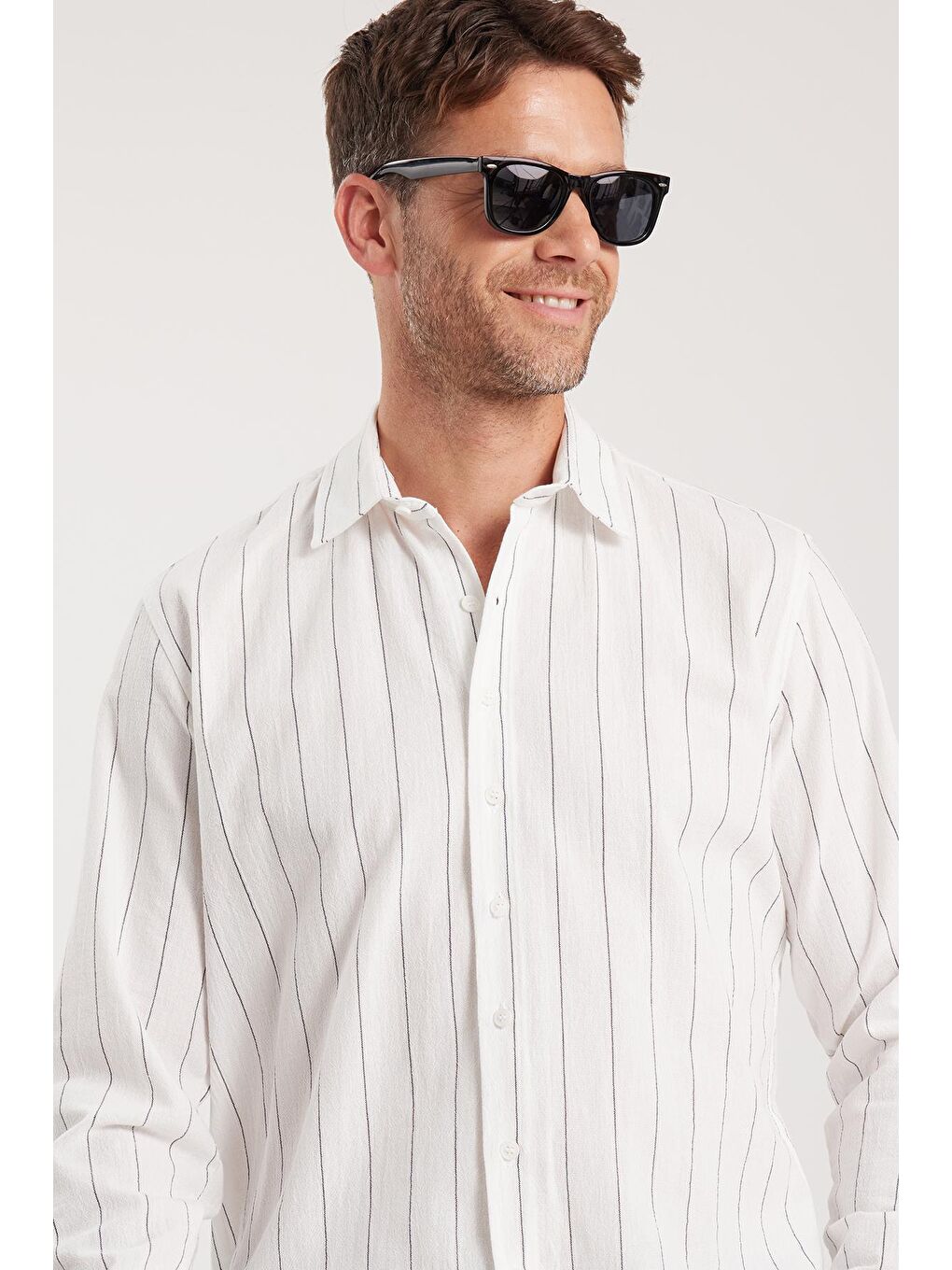 Karışık Erkek Regular Fit Klasik Kesim Spor Yaka Çizgili Pamuk Gömlek-1