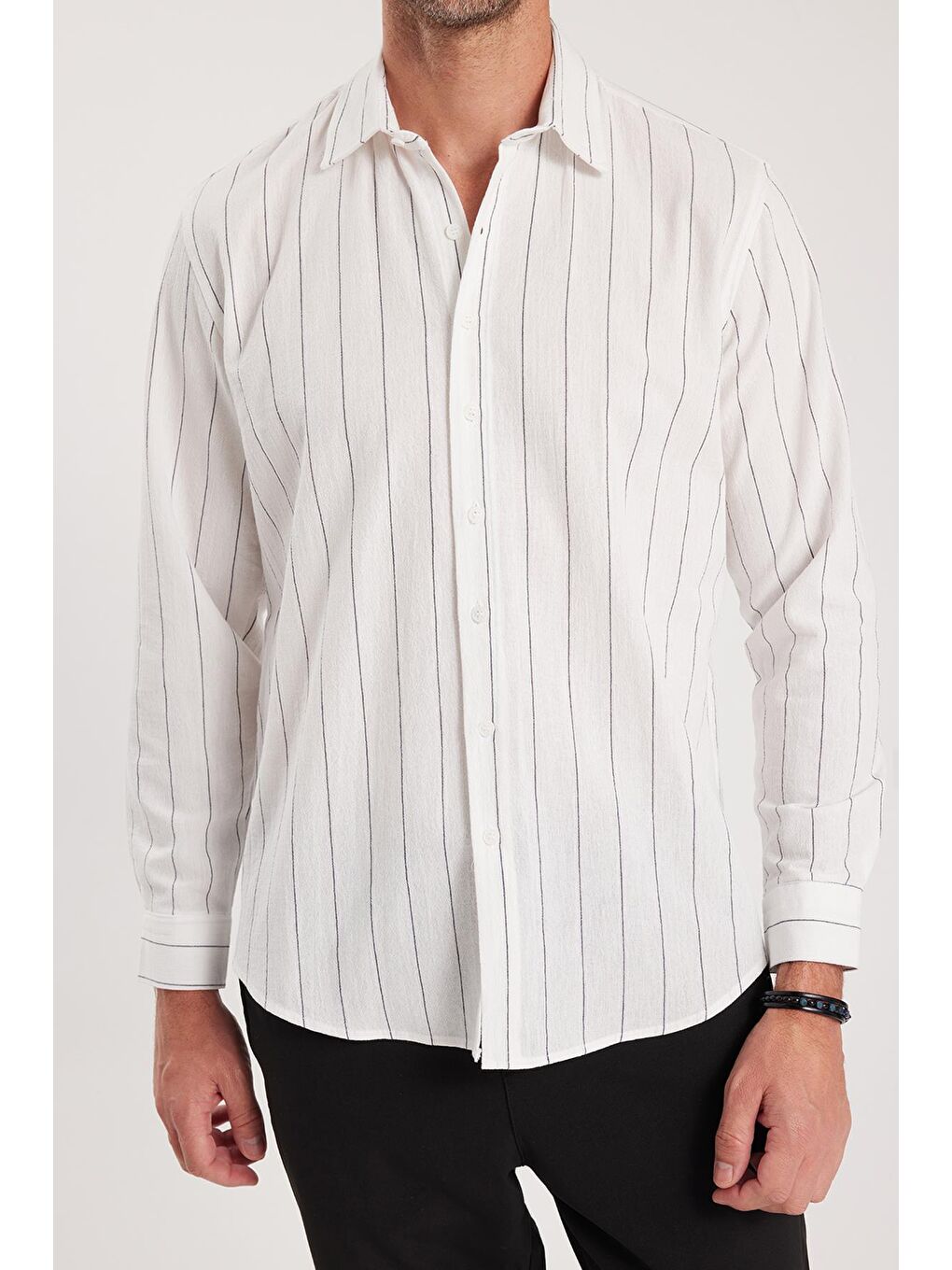 Karışık Erkek Regular Fit Klasik Kesim Spor Yaka Çizgili Pamuk Gömlek-2