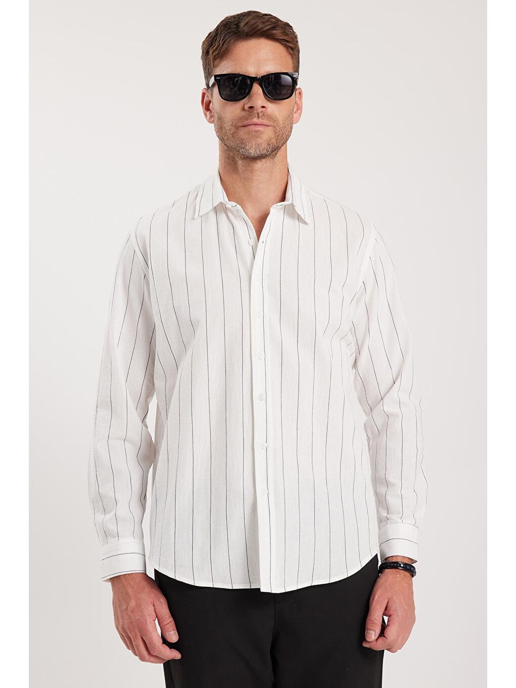 Karışık Erkek Regular Fit Klasik Kesim Spor Yaka Çizgili Pamuk Gömlek-3