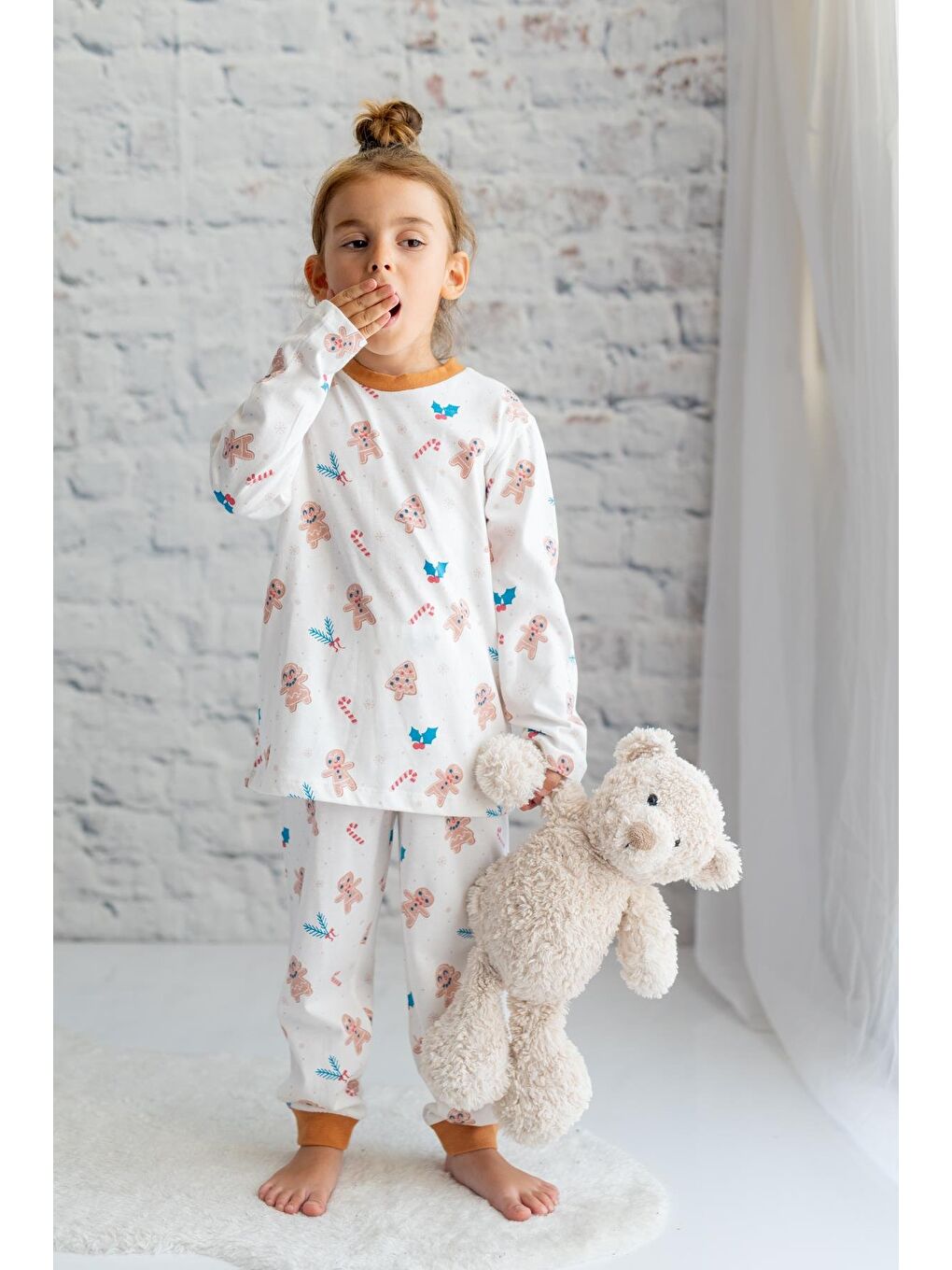 ZEYLAND Ekru Kız Çocuk Kurabiye Desenli Pijama Takımı - 1