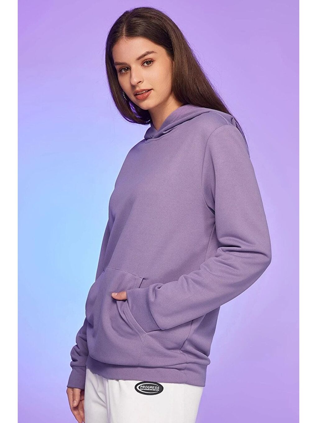 uyguntarz Lila Unisex Pamuk Şardonlu Kapüşonlu Sweatshirt - 1