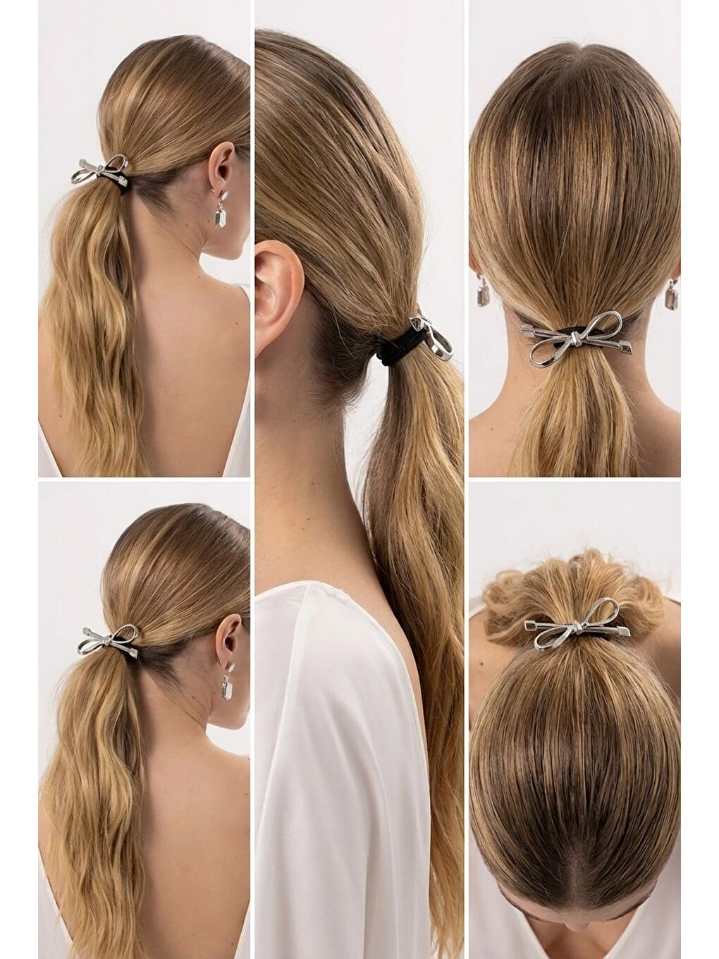 Gri Silver Fiyonk Aksesuarlı Lastik Toka-1