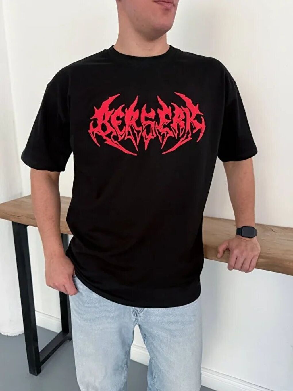 Siyah Erkek Baskılı Tişört-2