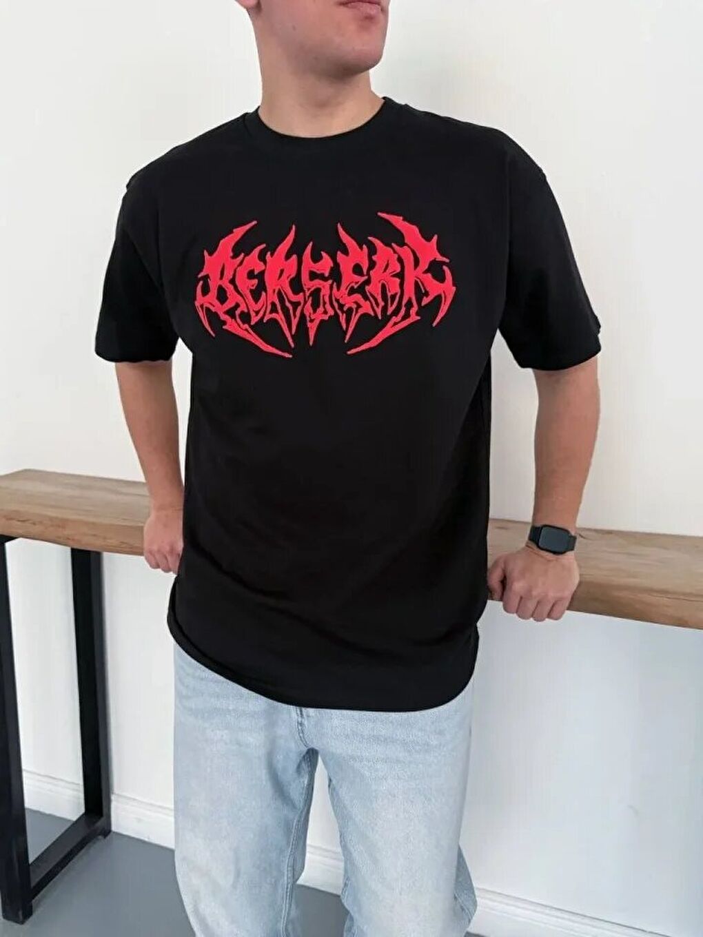 Siyah Erkek Baskılı Tişört-3