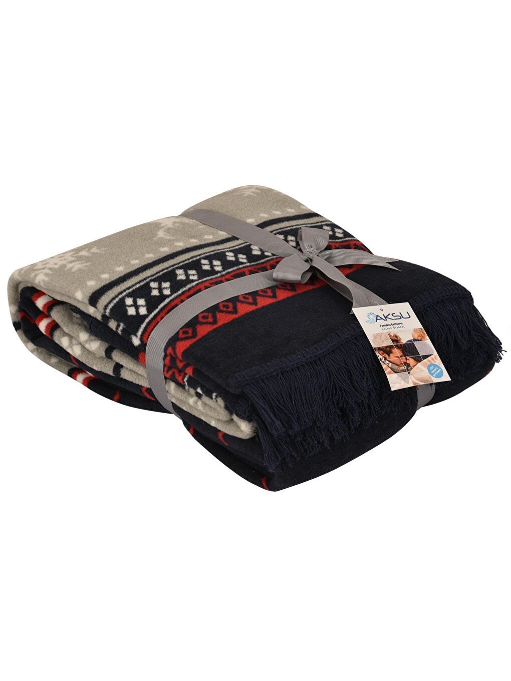 Beyaz Tek Kişilik Pamuklu Battaniye 150x200 Carmelo Lacivert-2