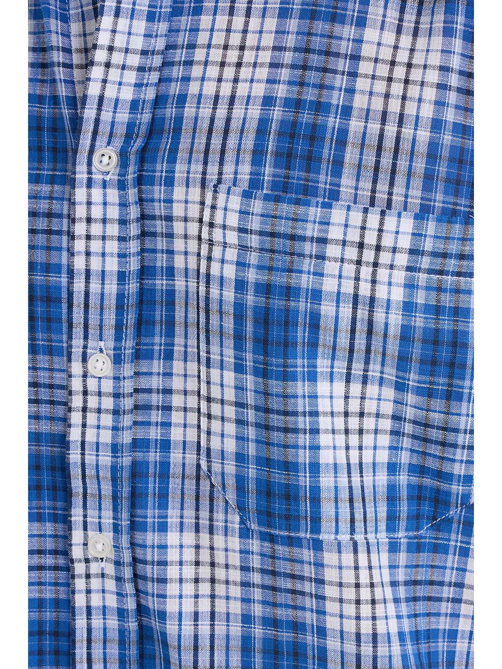 Karışık Erkek Regular Fit Klasik Kesim %100 Pamuk Keten Doku Cepli Kareli Kısa Kollu Düğmeli Yaka Gömlek-5