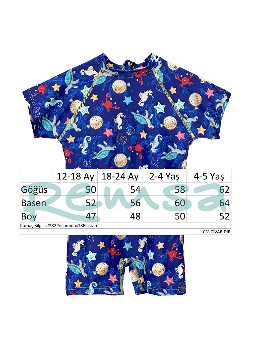 Beyaz UV Korumalı Tulum Kısa Kollu Şortlu Çocuk Bebek Yüzücü Mayo C64 Aqua-2