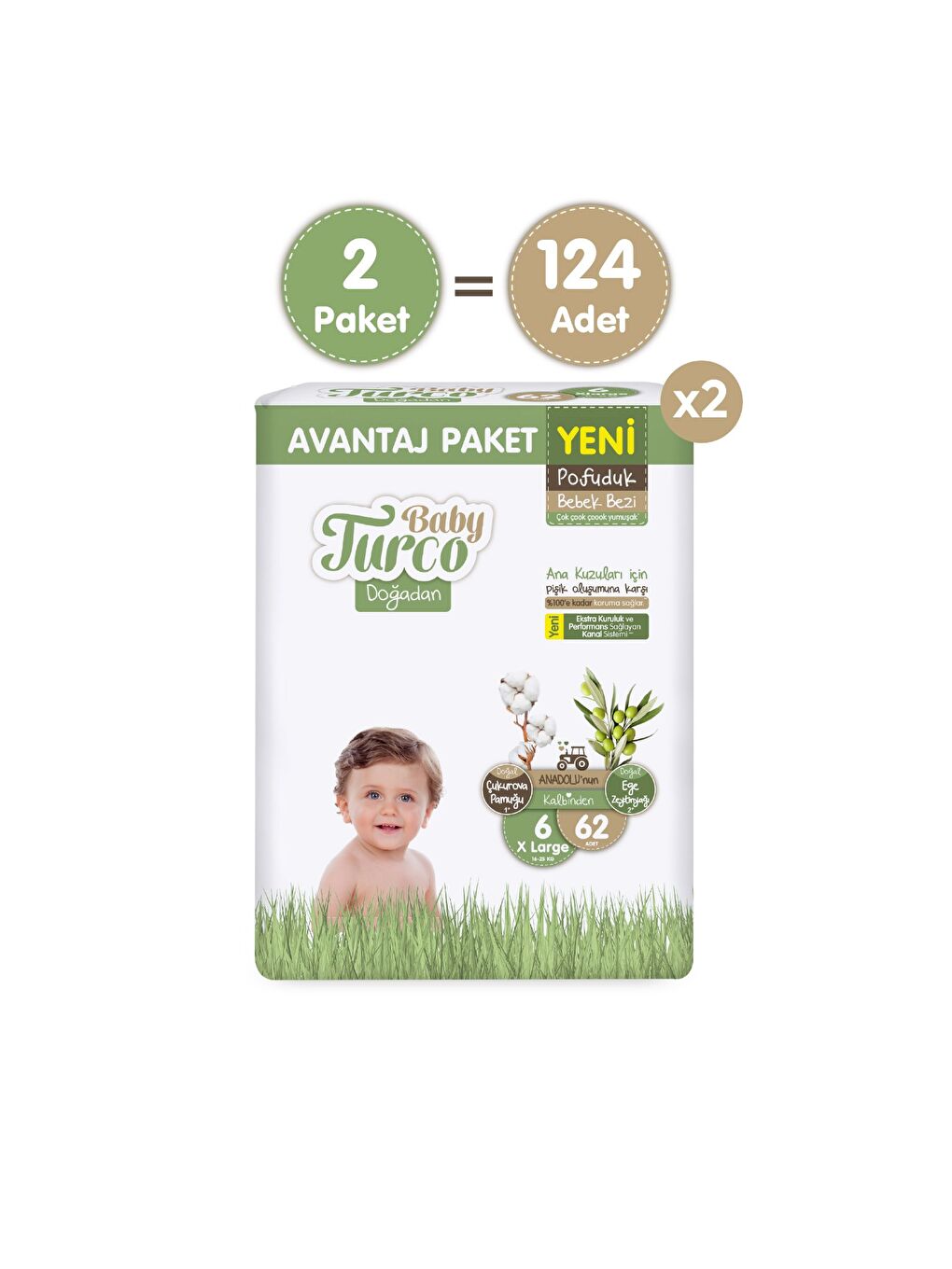 Doğadan Süper Avantaj Paketi Pofuduk Bebek Bezi 6 Numara Xlarge 124 Adet-1