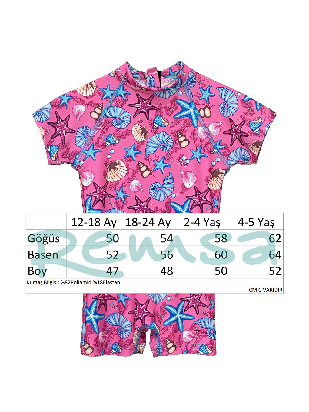 Pembe UV Korumalı Tulum Kısa Kollu Şortlu Çocuk Bebek Yüzücü Mayo C64 Pink-2