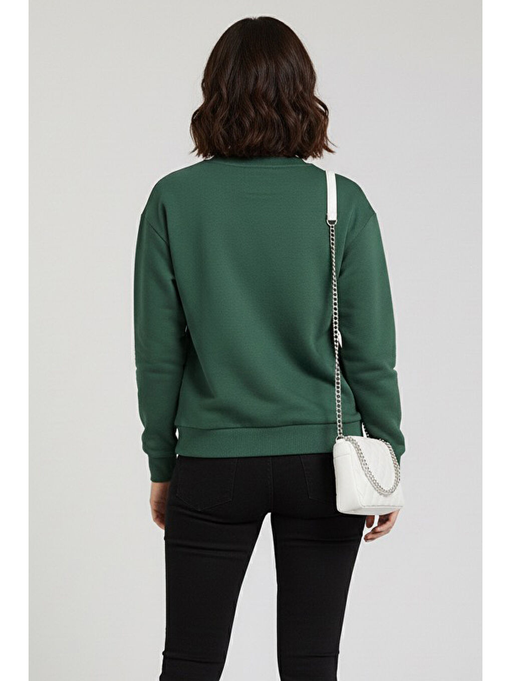 Yeşil Kadın Bisiklet Yaka Oversize Sweatshirt Zümrüt - 27955-ZUMRUT-2