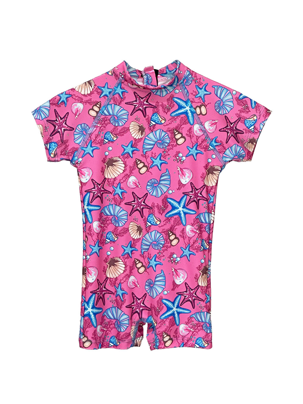 Pembe UV Korumalı Tulum Kısa Kollu Şortlu Çocuk Bebek Yüzücü Mayo C64 Pink-3