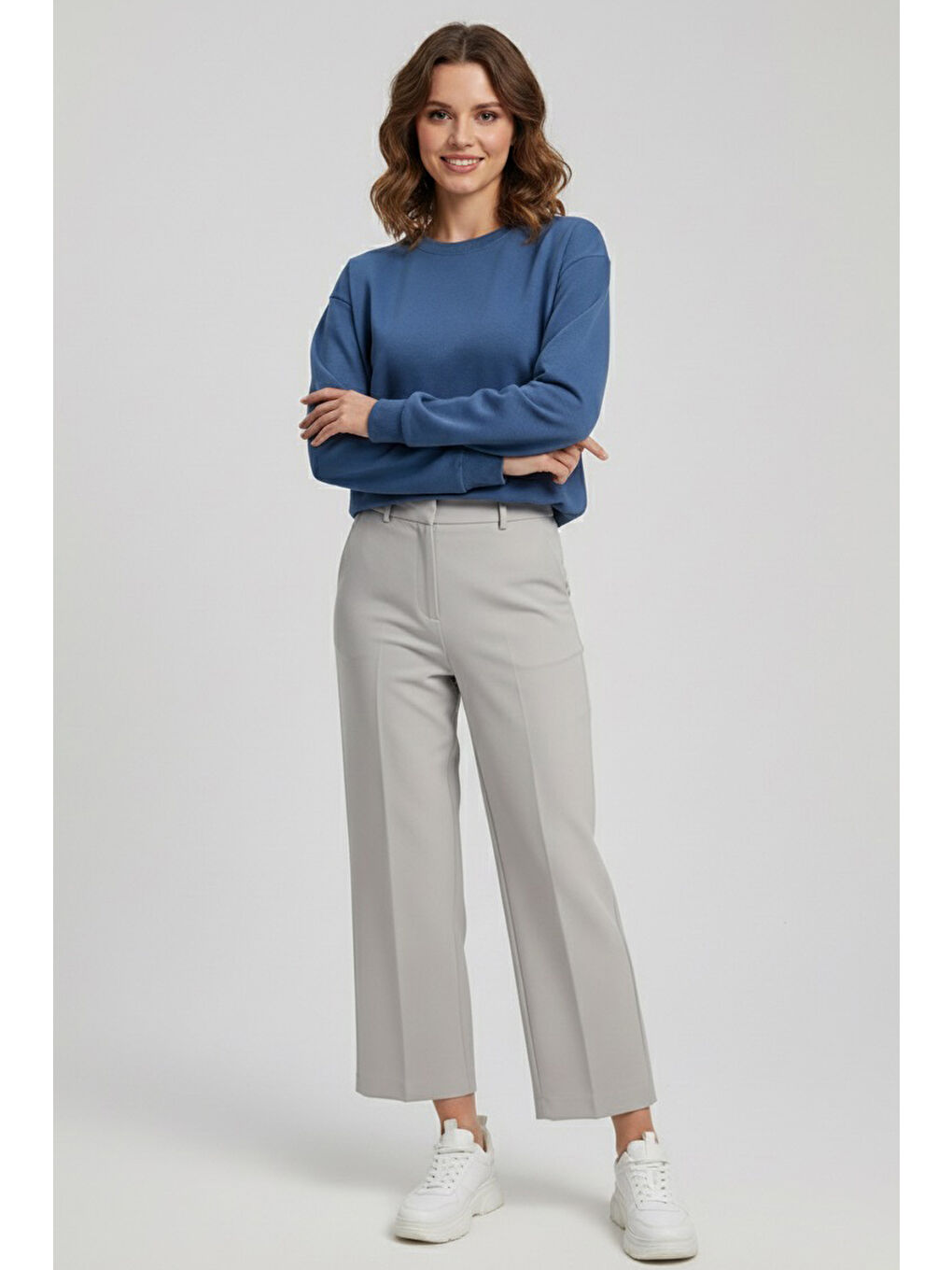 İndigo Kadın Bisiklet Yaka Oversize Sweatshirt Indigo - 27955-INDIGO-1