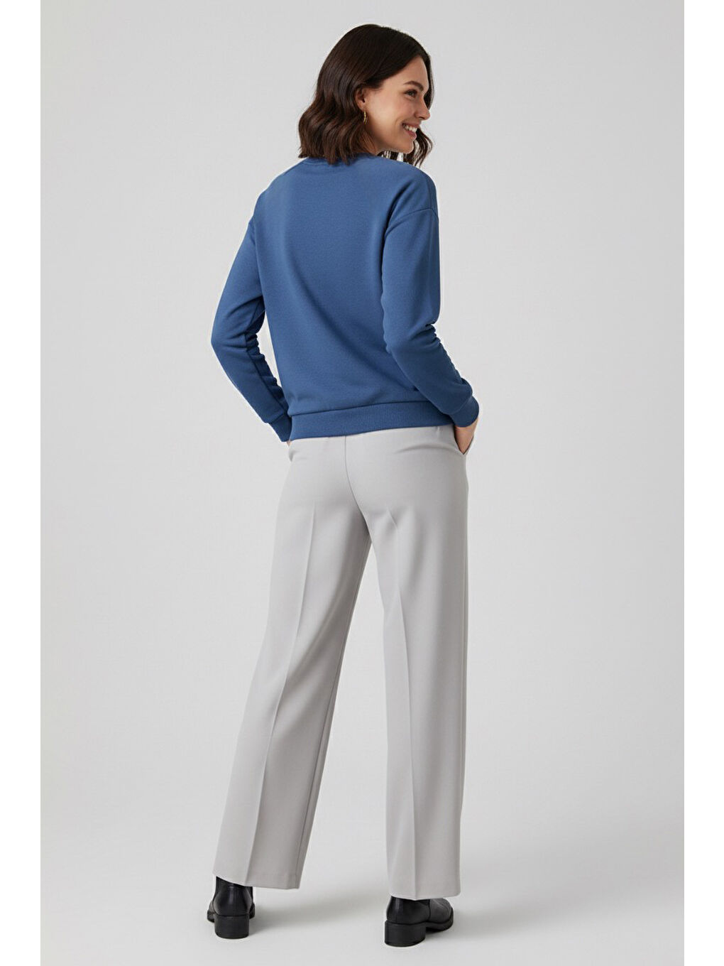 İndigo Kadın Bisiklet Yaka Oversize Sweatshirt Indigo - 27955-INDIGO-2