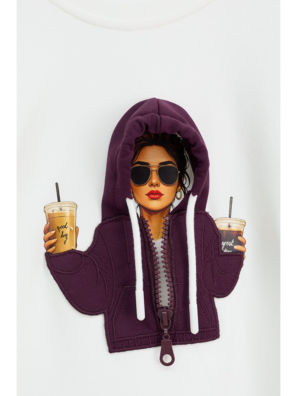 Bordo Kız Çocuk Hoodie Detaylı Sweatshirt Geniş Paça Eşofman Takımı 24781-3