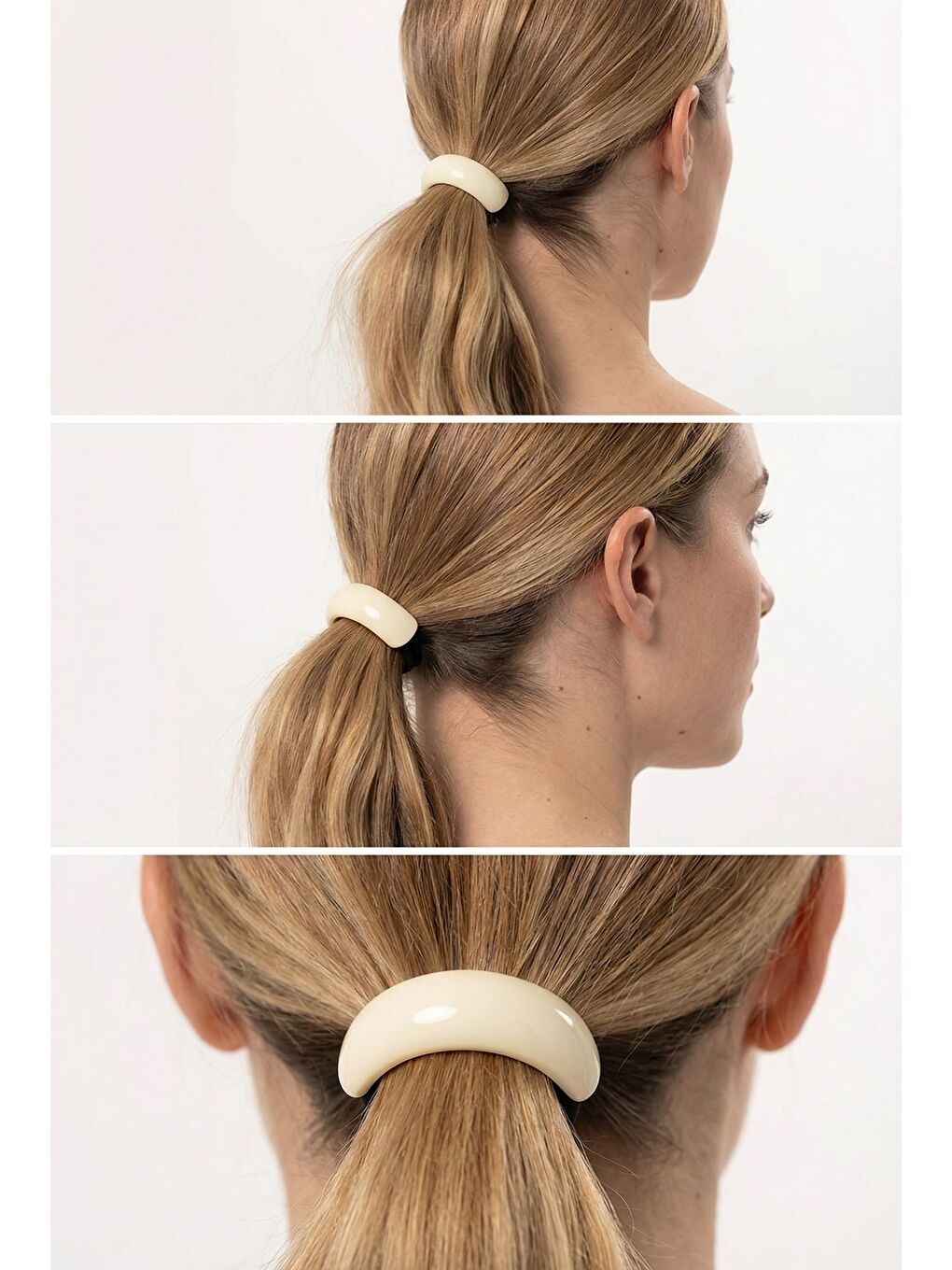 Ekru Oval Kemik Aksesuarlı Lastik Toka-1