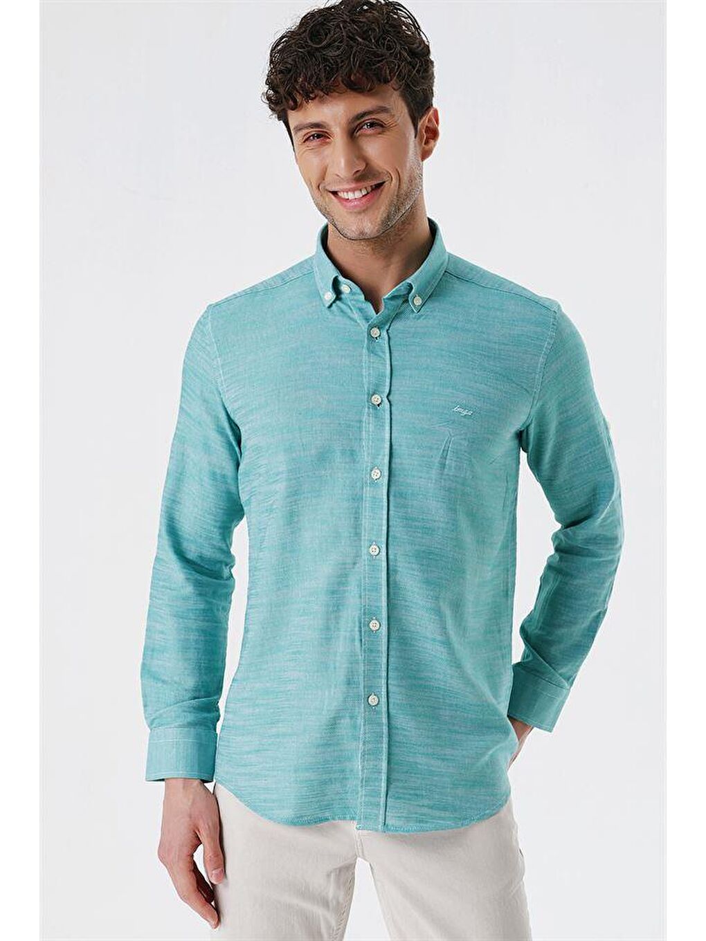 Yeşil Kısalabilir Kollu Gabardin Cepsiz %100 Pamuk Casual Slim Fit Dar Kesim Gömlek 1004230180-5