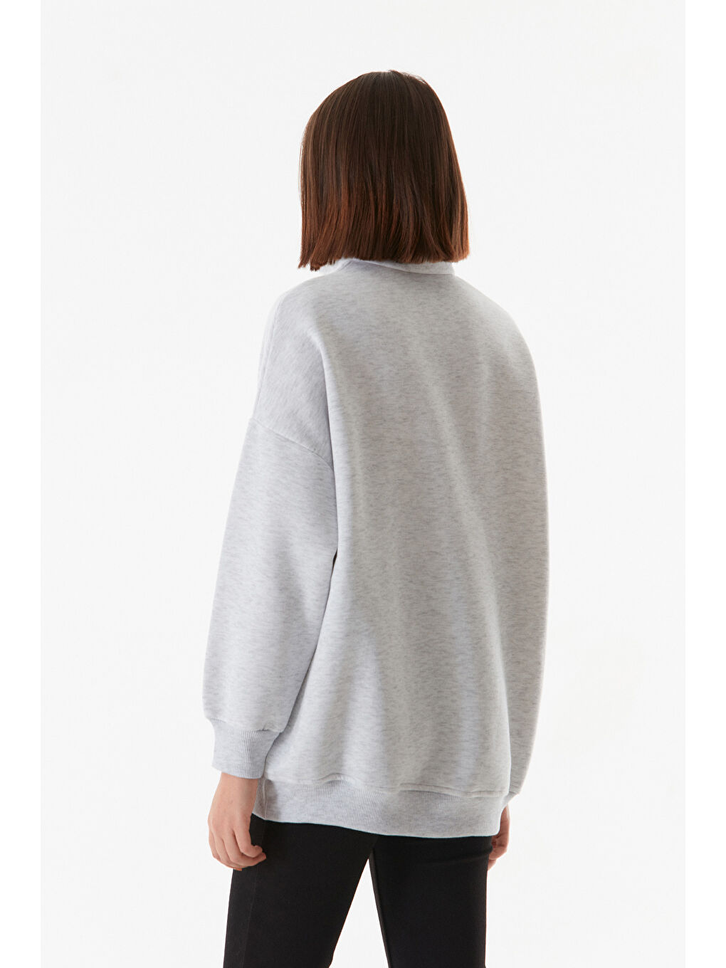 Fullamoda Gri Basic Yarım Fermuarlı Cepli Sweatshirt - 4