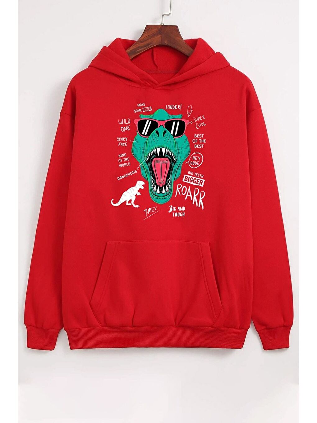 uyguntarz Kırmızı Unisex T - Rex Baskılı Sweatshirt