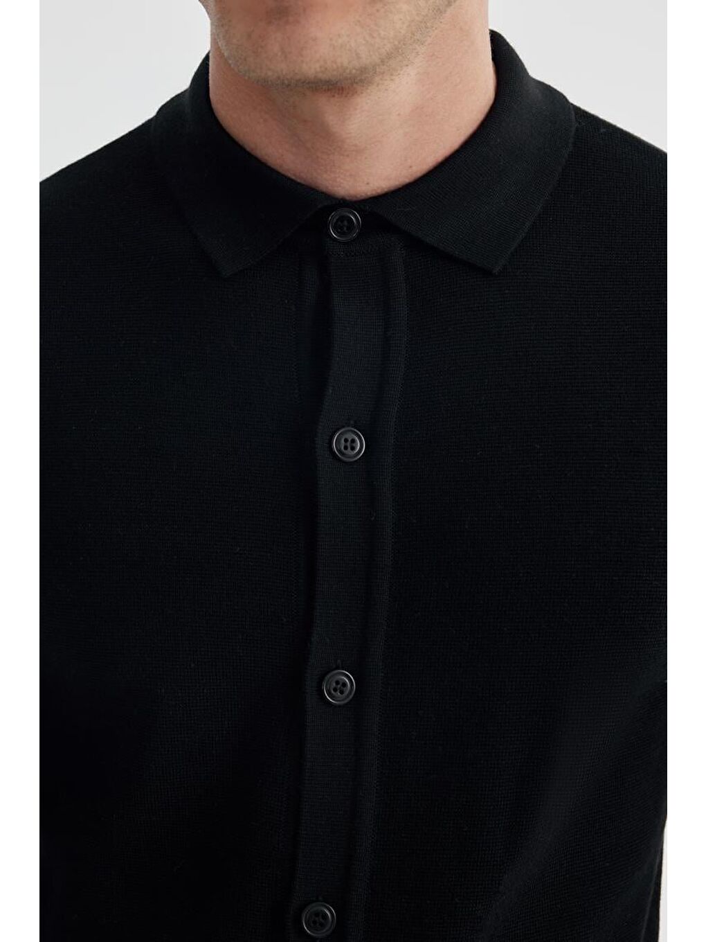 Siyah Slim Fit Yünlü Düğmeli Triko Gömlek-2