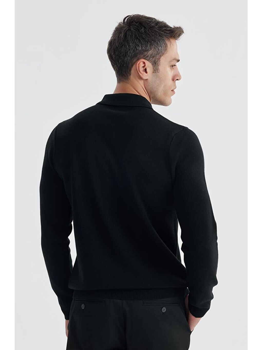 Siyah Slim Fit Yünlü Düğmeli Triko Gömlek-3
